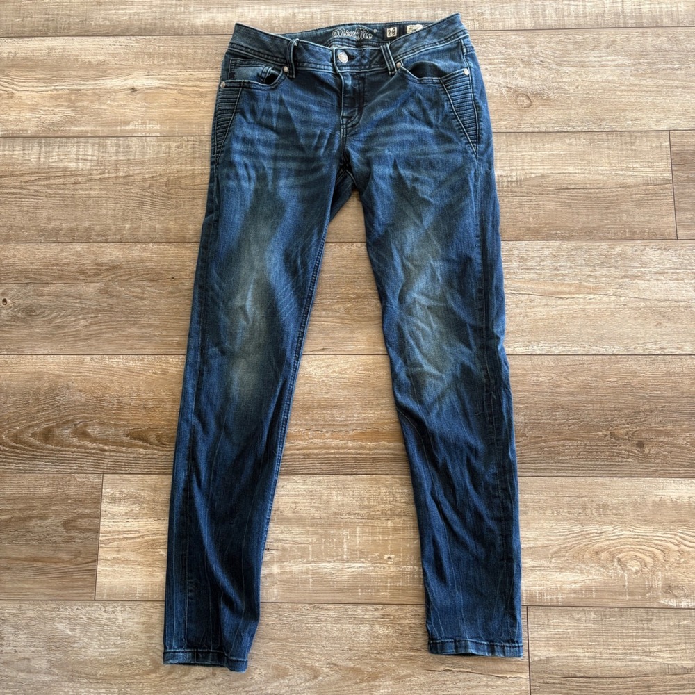Miss Me Low Rise Skinny Jeans Women 29 Dark Blue Moto Zip Pocket Stretch Denim
